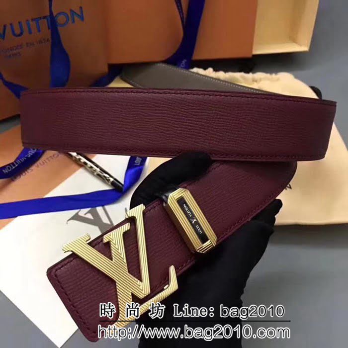 路易威登LV 純手工雙面手掌紋 專櫃奢華條紋鋼扣 男士皮帶 LHG1282